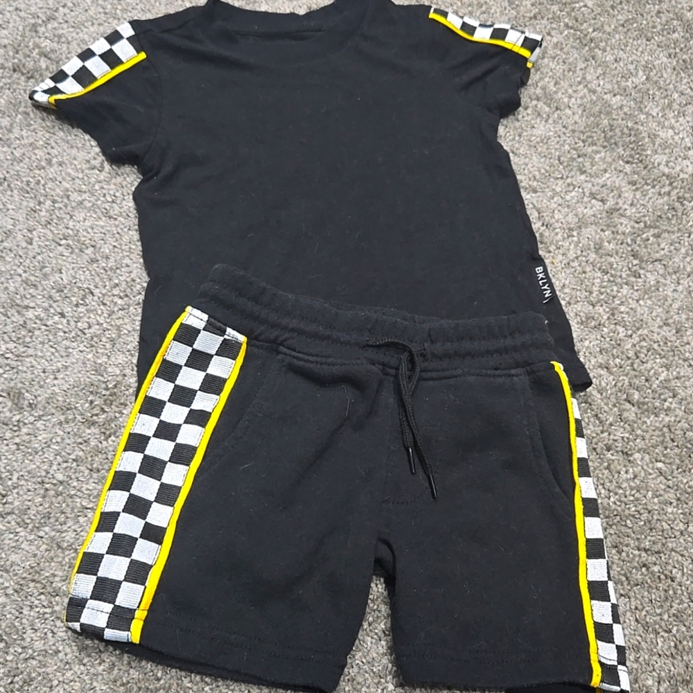 2T Brooklyn Cloth boys shorts and tee shirt Nascar racetrack print checkered